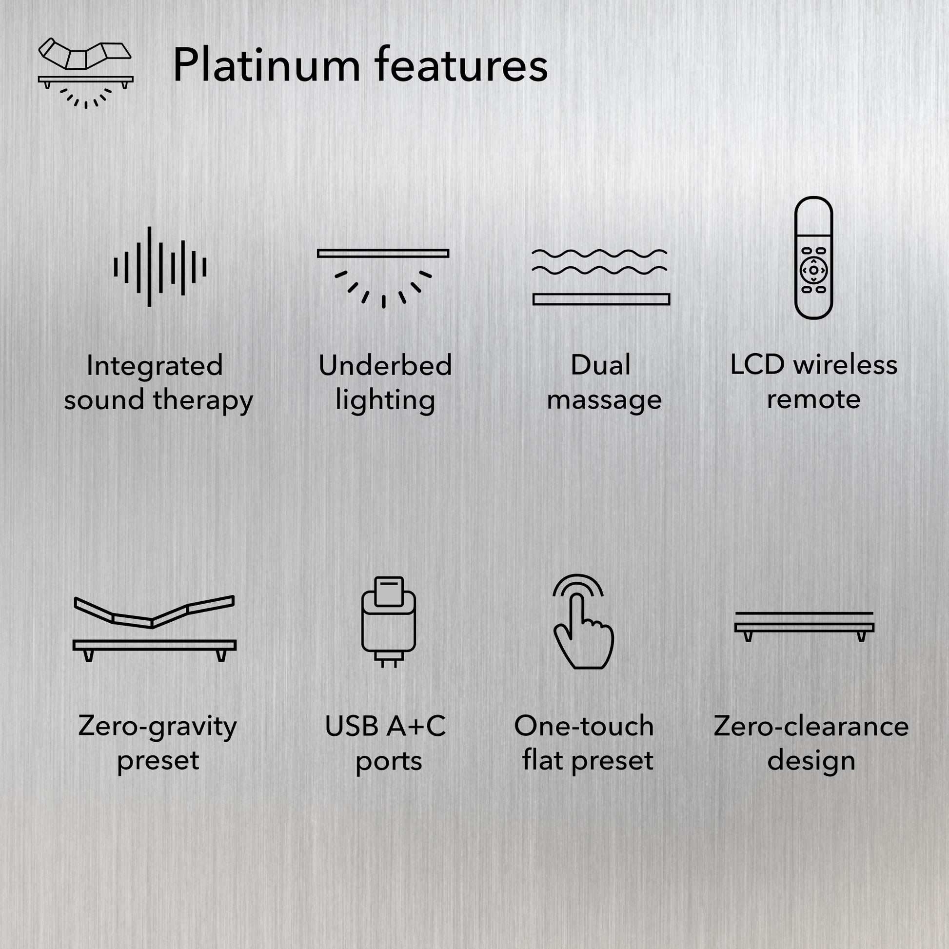 Diagram of Baselogic Platinum Adjustable Base showing its features || level: Platinum